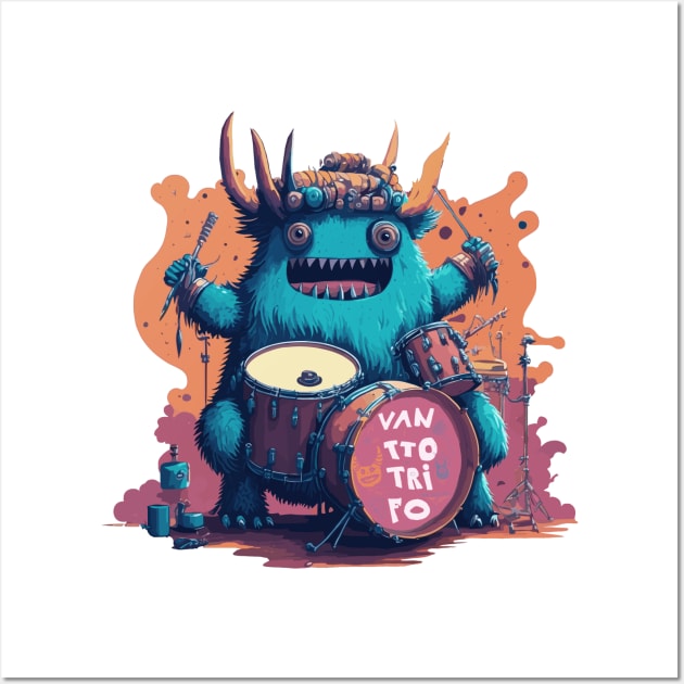 Monster Playing Drum Wall Art by Poge